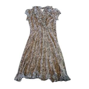 SIZE 12 CHRISTOPHER & BANKS Sheer Zebra Print Short Sleeve Dress A23